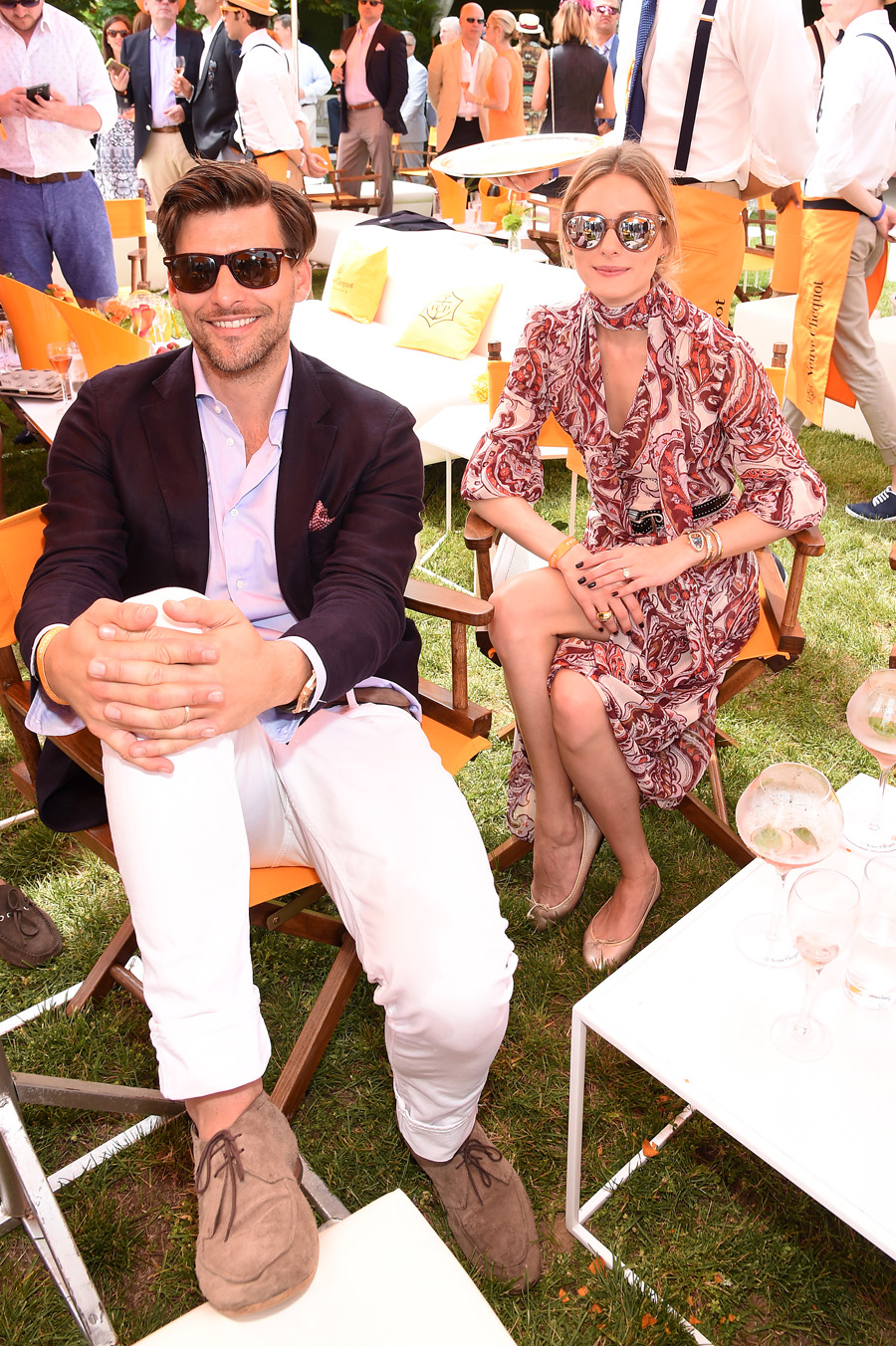 JERSEY CITY, NJ - JUNE 04:  Johannes Huebl (L) and Olivia Palermo attend the Ninth Annual Veuve Clicquot Polo Classic at Liberty State Park on June 4, 2016 in Jersey City, New Jersey.  (Photo by Jamie McCarthy/Getty Images for Veuve Clicquot)